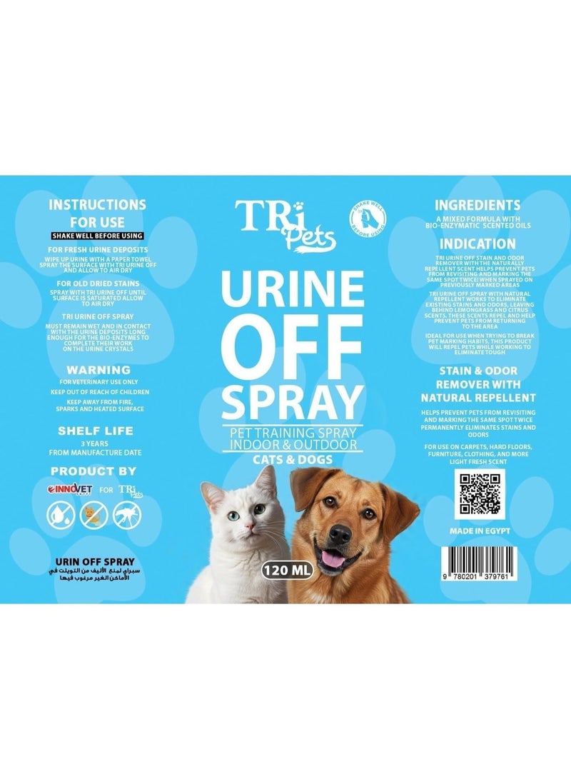 TRI Pets Urine Off Spray Bio-Enzymatic Stain & Odor Remover for Dogs & Cats, Prevents Re-Marking, Safe for Home & Pets, Fresh Scent, 120ml - Image 3